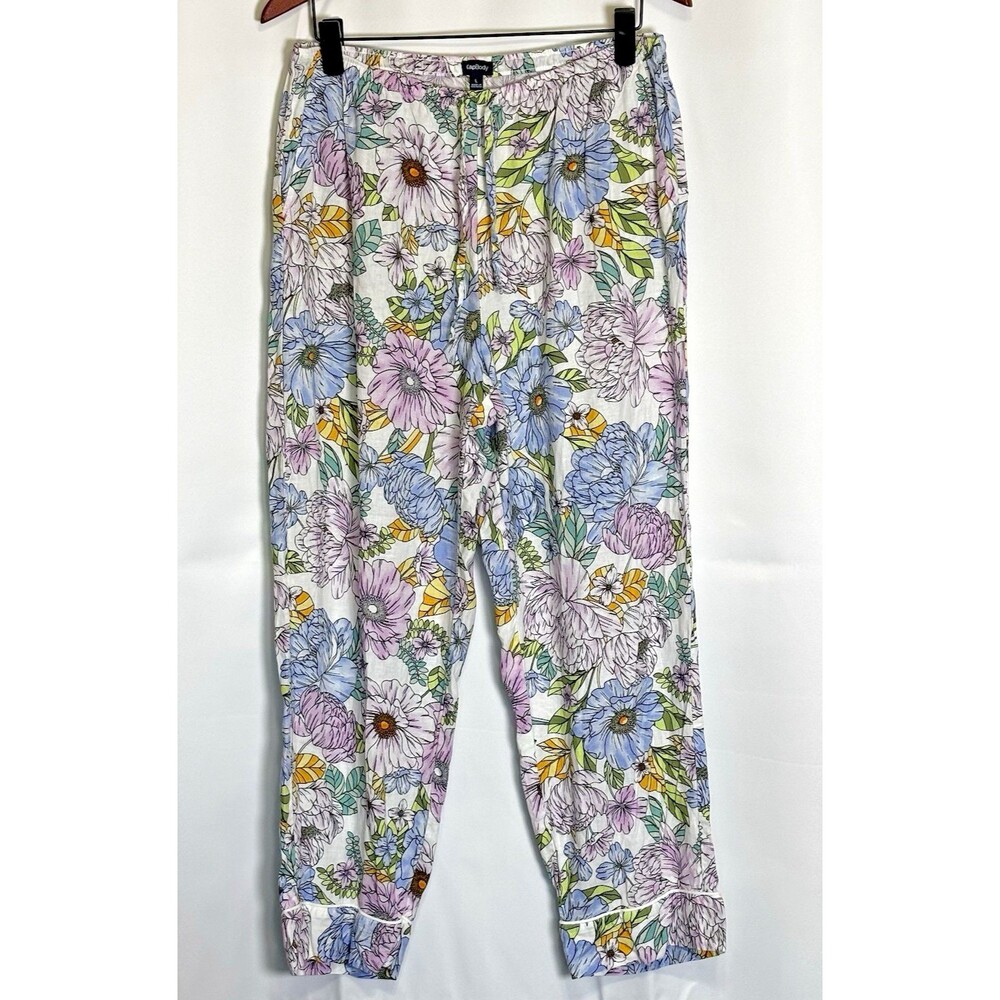 Gap Body Pajama Pants Womens Large Linen Viscose Drawstring Colorful Boho Hippie